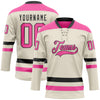 Custom Cream Pink-Black Hockey Lace Neck Jersey