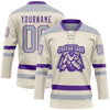 Custom Cream Gray-Purple Hockey Lace Neck Jersey