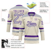 Custom Cream Gray-Purple Hockey Lace Neck Jersey