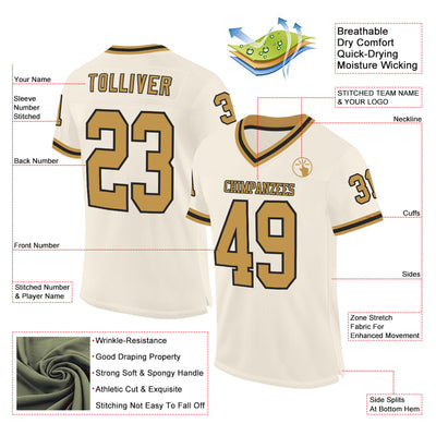 Custom Cream Old Gold-Black Mesh Authentic Throwback Football Jersey