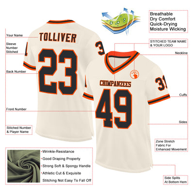 Custom Cream Black-Orange Mesh Authentic Throwback Football Jersey