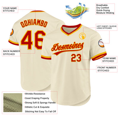 Custom Cream Red-Gold Authentic Throwback Baseball Jersey