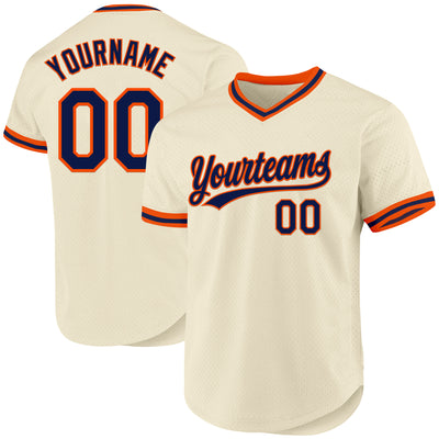 Custom Cream Navy-Orange Authentic Throwback Baseball Jersey