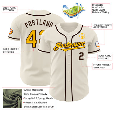 Custom Cream Gold-Brown Authentic Baseball Jersey