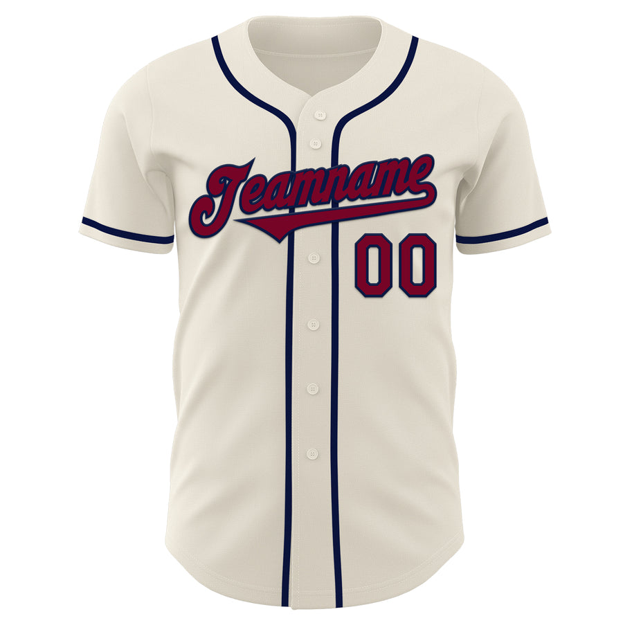 Custom Cream Maroon-Navy Authentic Baseball Jersey