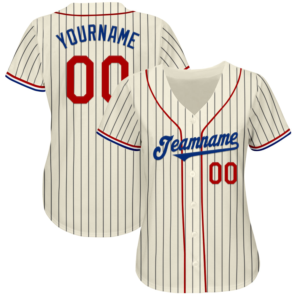 Custom Cream Black Pinstripe Red Royal-White Authentic Baseball Jersey