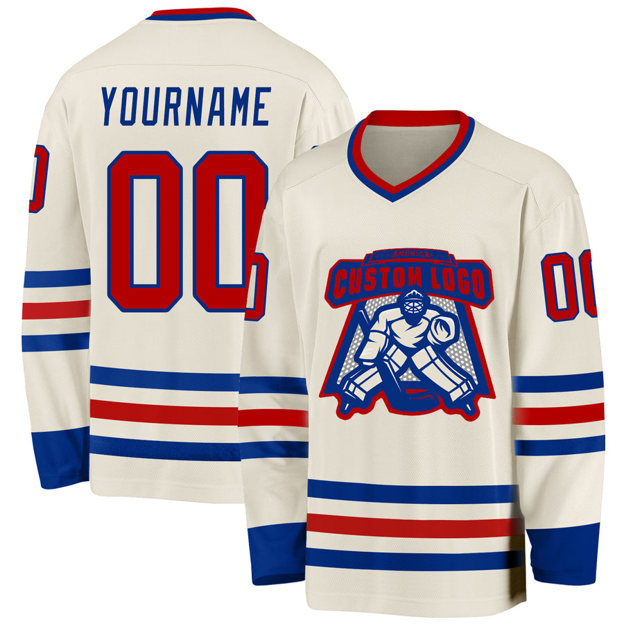 Custom Cream Red-Royal Hockey Jersey