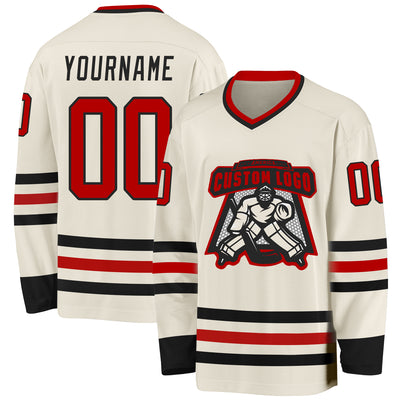 Custom Cream Red-Black Hockey Jersey