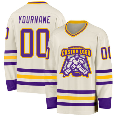 Custom Cream Purple-Gold Hockey Jersey