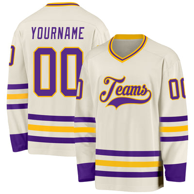 Custom Cream Purple-Gold Hockey Jersey