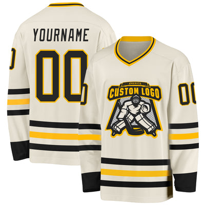 Custom Cream Black-Gold Hockey Jersey