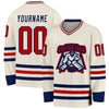 Custom Cream Red Navy-White Hockey Jersey