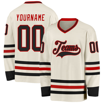 Custom Cream Black-Red Hockey Jersey