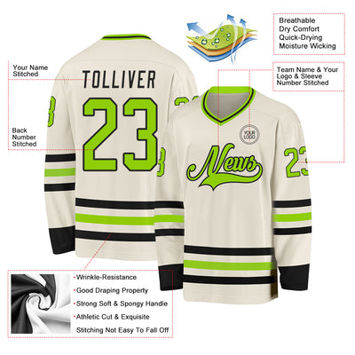 Custom Cream Neon Green-Black Hockey Jersey