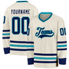 Custom Cream Navy-Teal Hockey Jersey