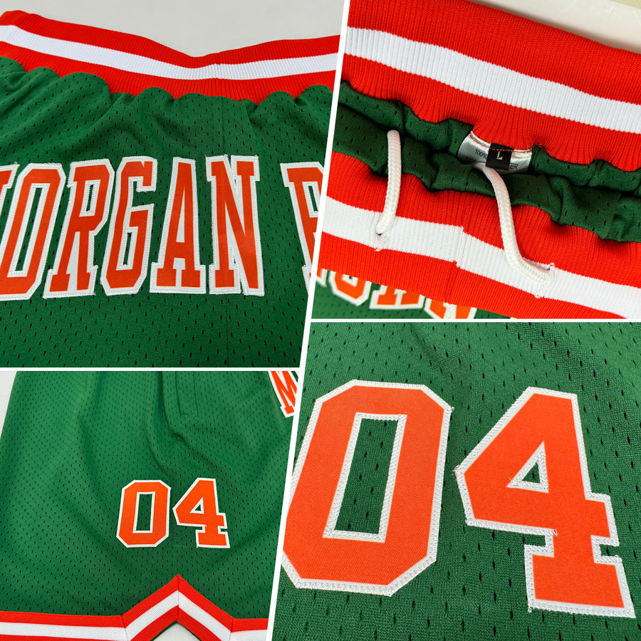 Custom Kelly Green Orange-White Authentic Throwback Basketball Shorts