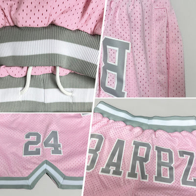 Custom Light Pink Gray-White Authentic Throwback Basketball Shorts