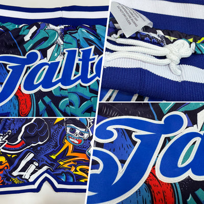 Custom Graffiti Pattern Royal-White 3D Authentic Basketball Shorts