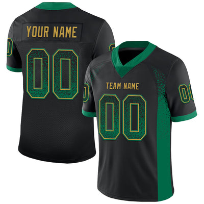 Custom Black Kelly Green-Old Gold Mesh Drift Fashion Football Jersey