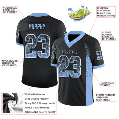 Custom Black Light Blue-White Mesh Drift Fashion Football Jersey