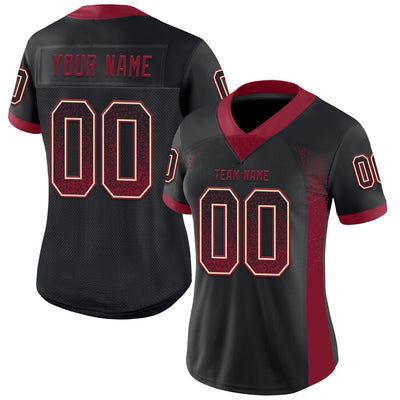 Custom Black Crimson-Cream Mesh Drift Fashion Football Jersey