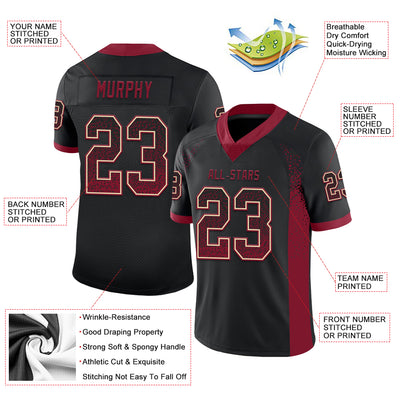 Custom Black Crimson-Cream Mesh Drift Fashion Football Jersey