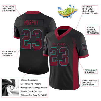 Custom Black Crimson-Teal Mesh Drift Fashion Football Jersey