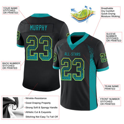 Custom Black Teal-Yellow Mesh Drift Fashion Football Jersey