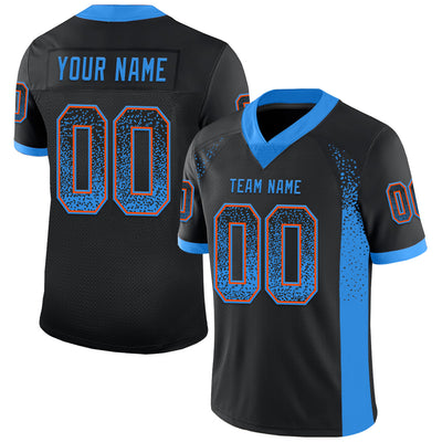 Custom Black Powder Blue-Orange Mesh Drift Fashion Football Jersey