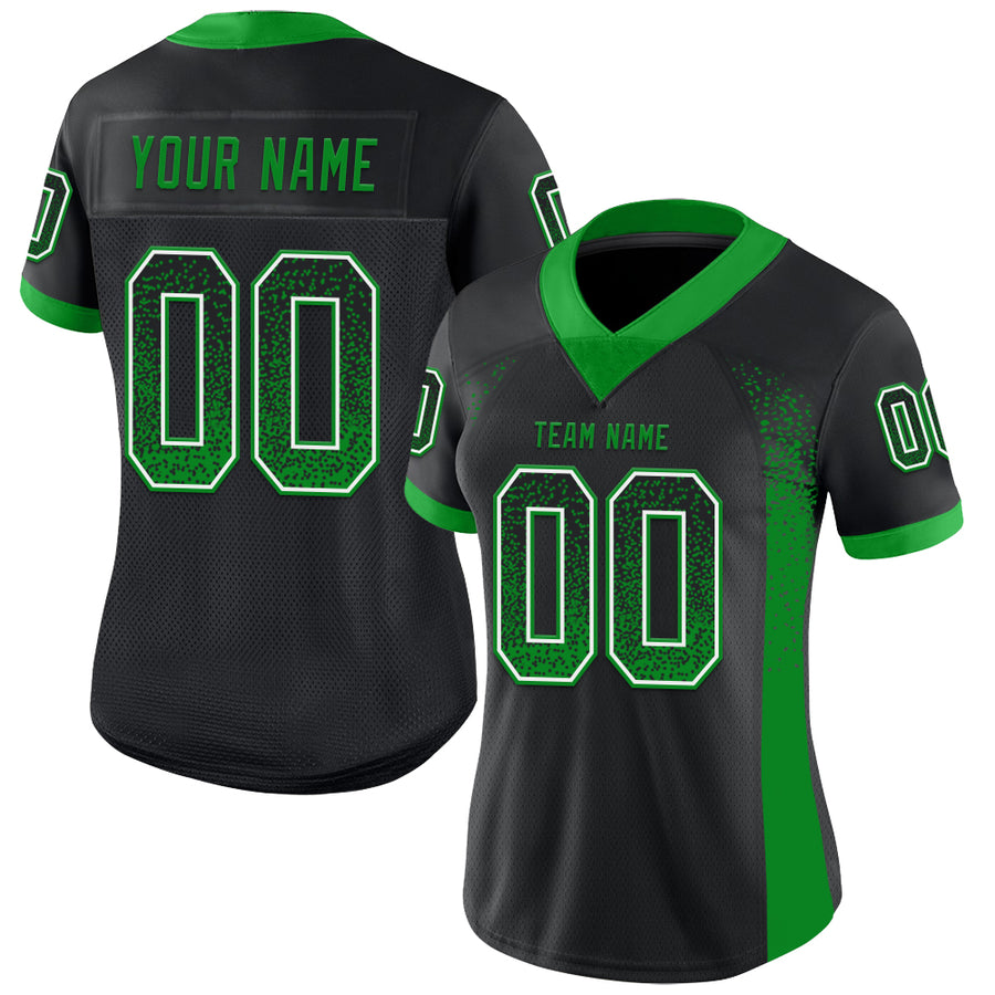 Custom Black Grass Green-White Mesh Drift Fashion Football Jersey