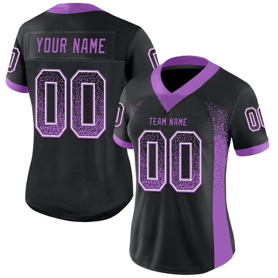 Custom Black Medium Purple-White Mesh Drift Fashion Football Jersey