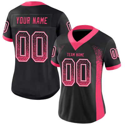 Custom Black Neon Pink-White Mesh Drift Fashion Football Jersey