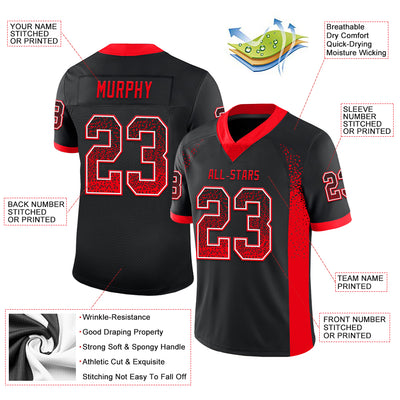 Custom Black Fire Red-White Mesh Drift Fashion Football Jersey