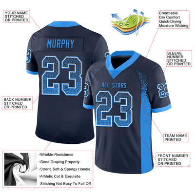 Custom Navy Powder Blue-White Mesh Drift Fashion Football Jersey