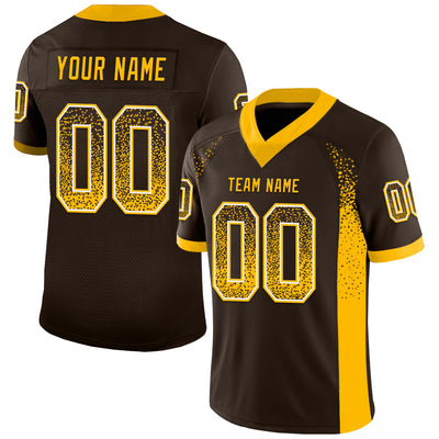 Custom Brown Gold-White Mesh Drift Fashion Football Jersey