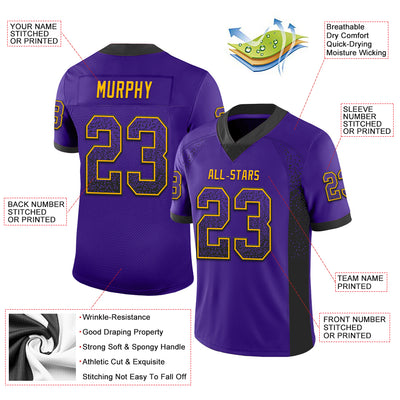 Custom Purple Black-Gold Mesh Drift Fashion Football Jersey