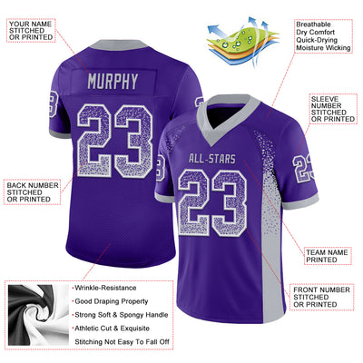 Custom Purple Gray-White Mesh Drift Fashion Football Jersey