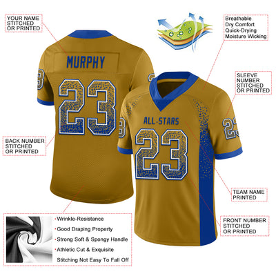 Custom Old Gold Royal-White Mesh Drift Fashion Football Jersey