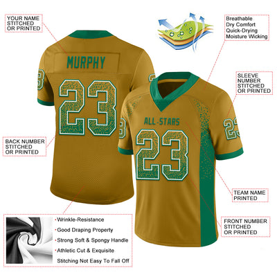 Custom Old Gold Kelly Green-White Mesh Drift Fashion Football Jersey