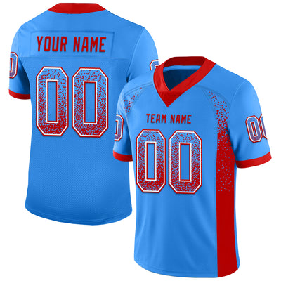 Custom Powder Blue Red-White Mesh Drift Fashion Football Jersey