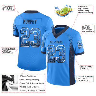 Custom Powder Blue Navy-White Mesh Drift Fashion Football Jersey