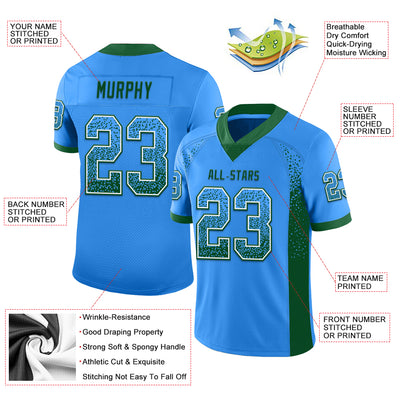 Custom Powder Blue Green-White Mesh Drift Fashion Football Jersey