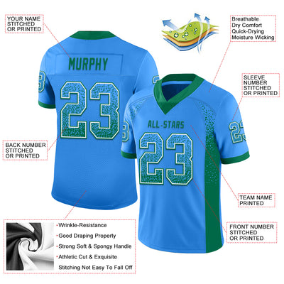 Custom Powder Blue Kelly Green-White Mesh Drift Fashion Football Jersey