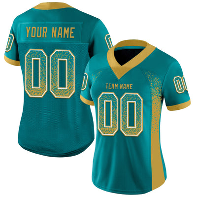 Custom Teal Old Gold-White Mesh Drift Fashion Football Jersey