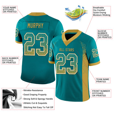 Custom Teal Old Gold-White Mesh Drift Fashion Football Jersey