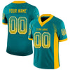 Custom Teal Gold-White Mesh Drift Fashion Football Jersey