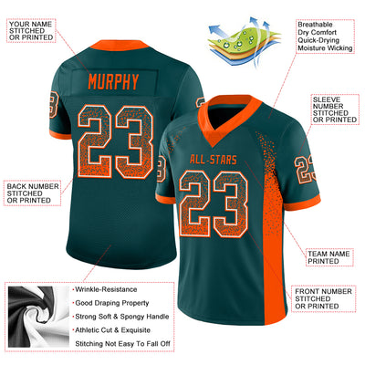 Custom Midnight Green Orange-White Mesh Drift Fashion Football Jersey