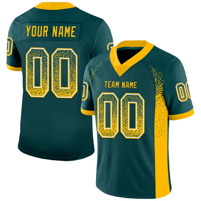 Custom Midnight Green Gold-White Mesh Drift Fashion Football Jersey