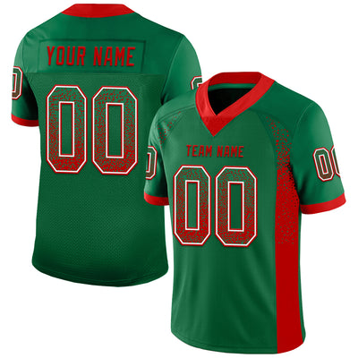 Custom Kelly Green Red-White Mesh Drift Fashion Football Jersey