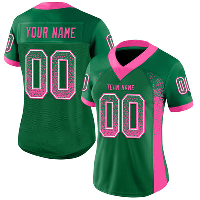 Custom Kelly Green Pink-White Mesh Drift Fashion Football Jersey